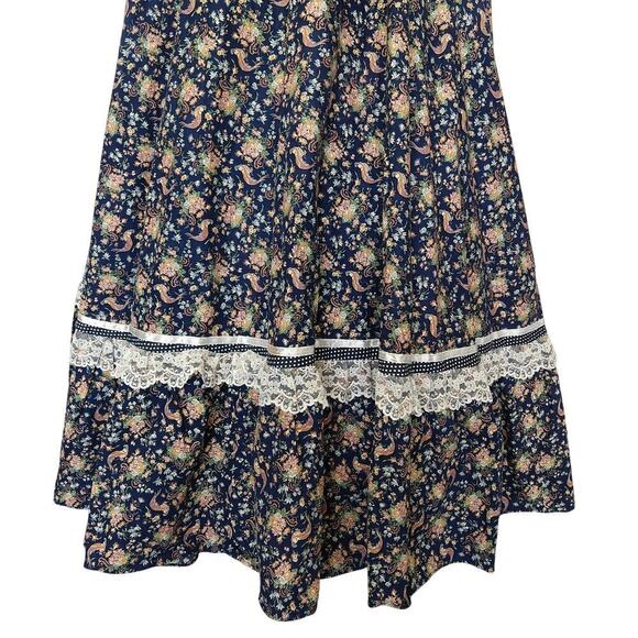 Gunne Sax Rooster Print Halter Dress Size 9 S Corset Lace Up Maxi Vintage 70s - Picture 7 of 13